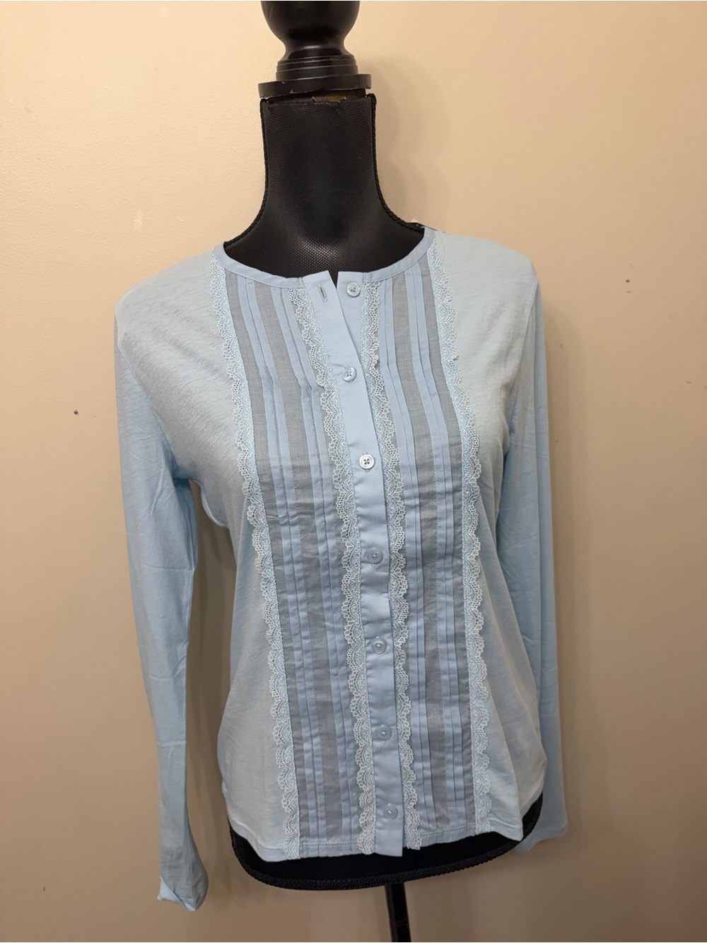 NWT J. Crew Women’s Light Blue Lace Pintuck Button-Down Top M
